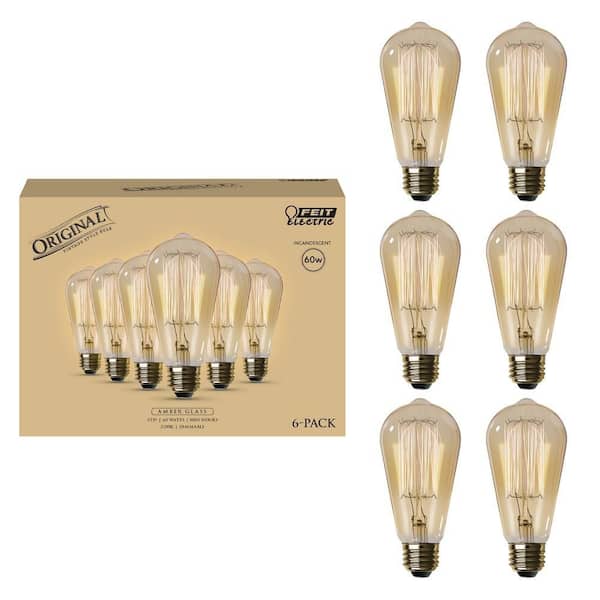 Feit Electric 60-Watt ST19 Dimmable Cage Filament Amber Glass E26 Vintage Edison Incandescent Light Bulb, Warm White (6-Pack)