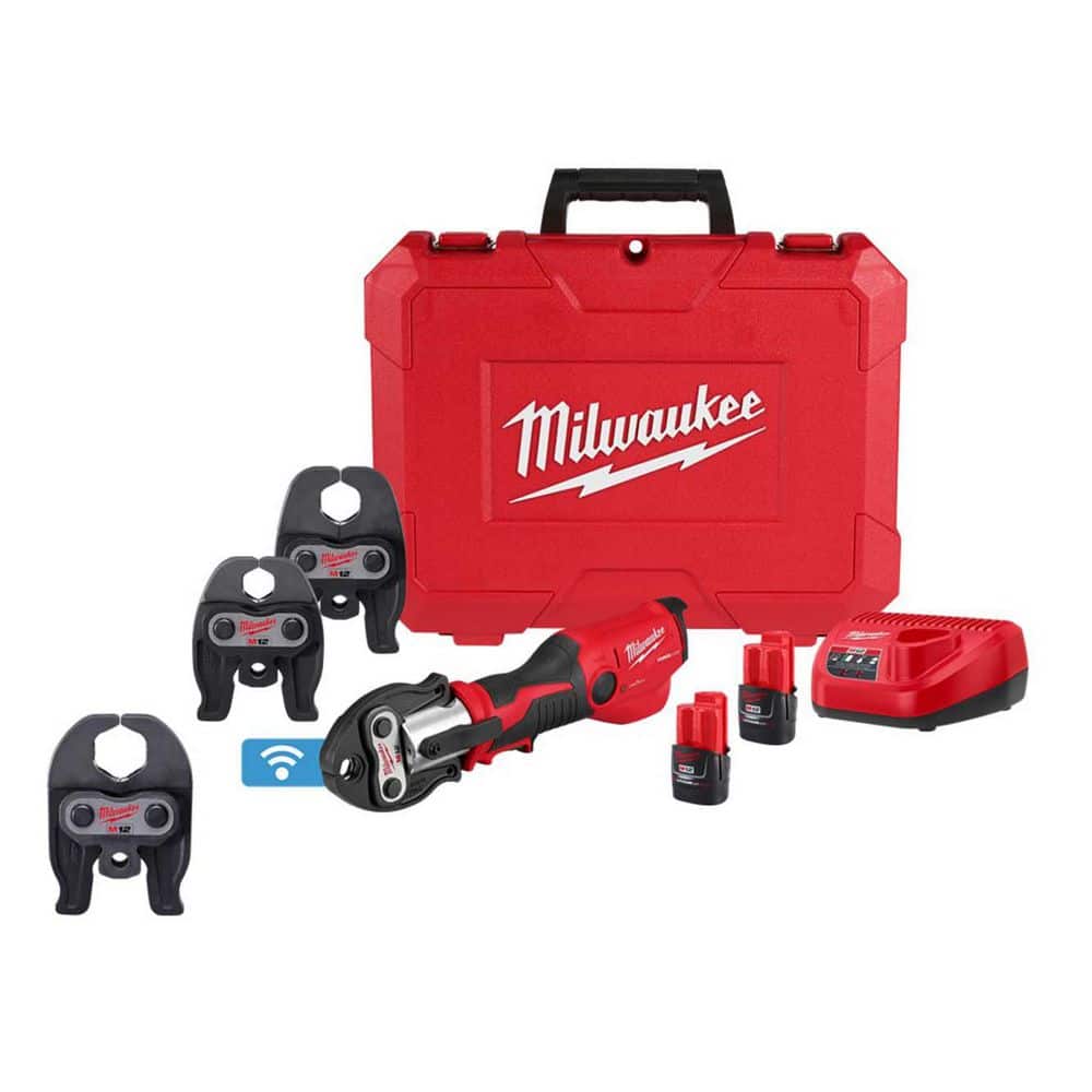 Milwaukee M12 12-Volt Lithium-Ion FORCE LOGIC Copper Press Tool Kit with ONE-KEY with 1 1/4 in. CTS-V Press Jaw