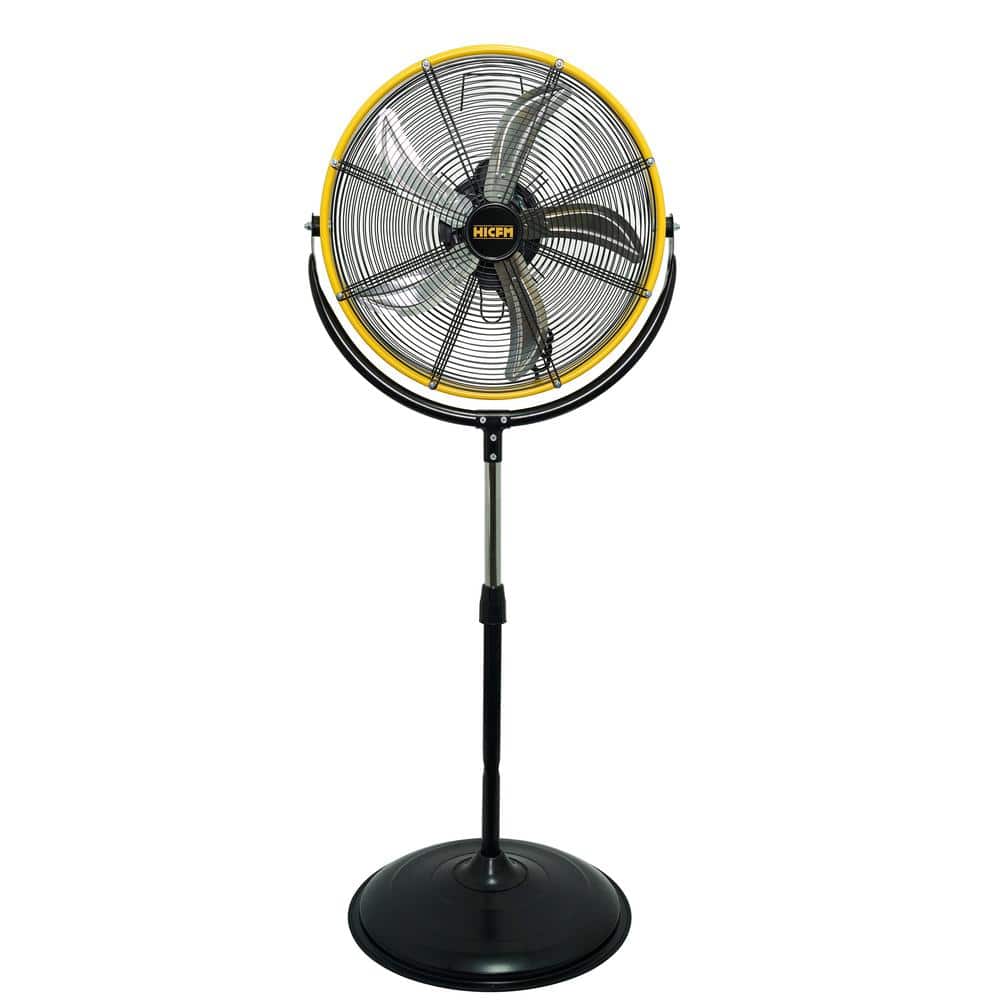 Edendirect 20 in. 3 Speeds High Velocity Pedestal Fan in Yellow, 180° Tilting Drum Head, Height-Adjustable