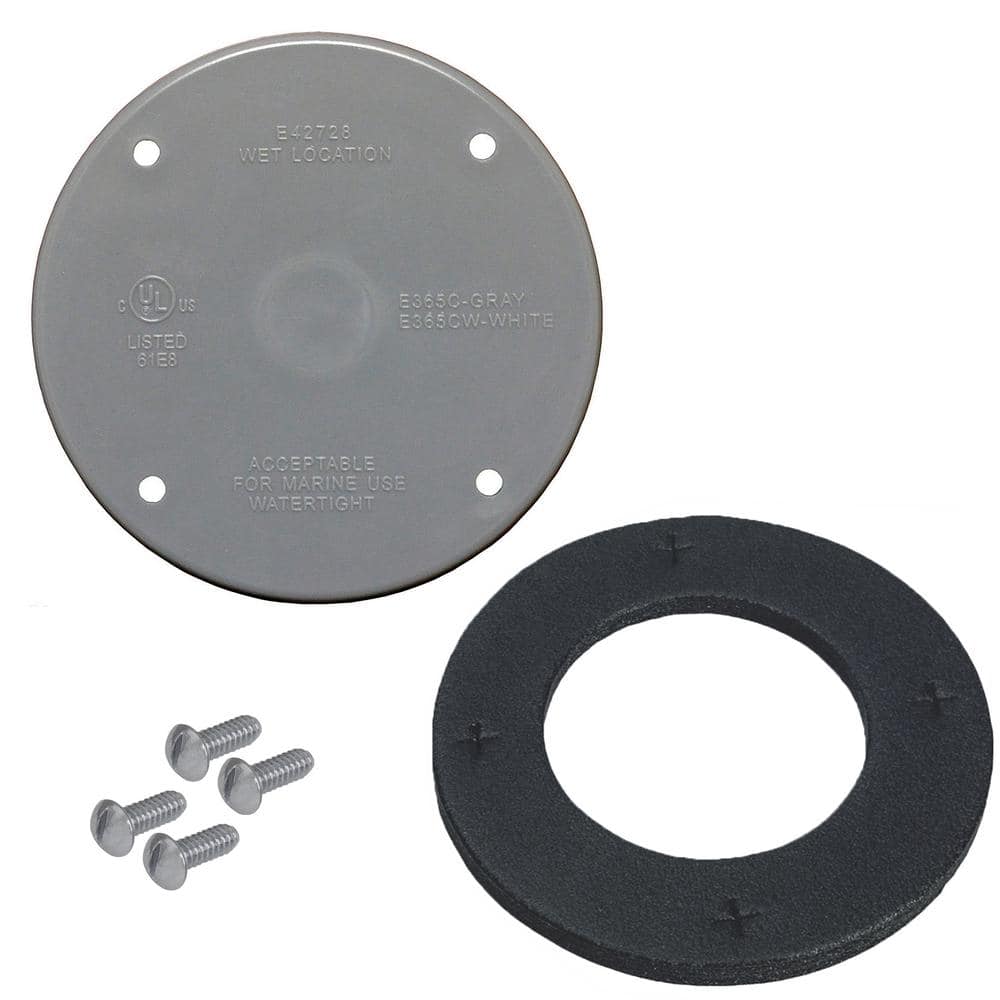 Commercial Electric 4 inch Round Non-Metallic Weatherproof Blank Electrical Outlet Cover, Gray