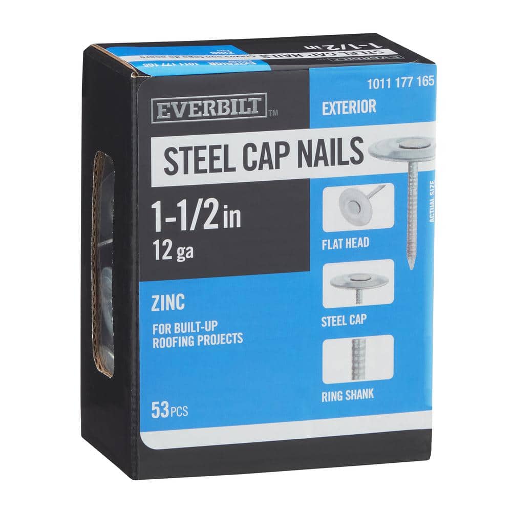 Everbilt 1-1/2 in. x 4D Zinc Ring Shank Steel Cap Non-Collated Roofing Nails 0.5 lbs. (53-Count)