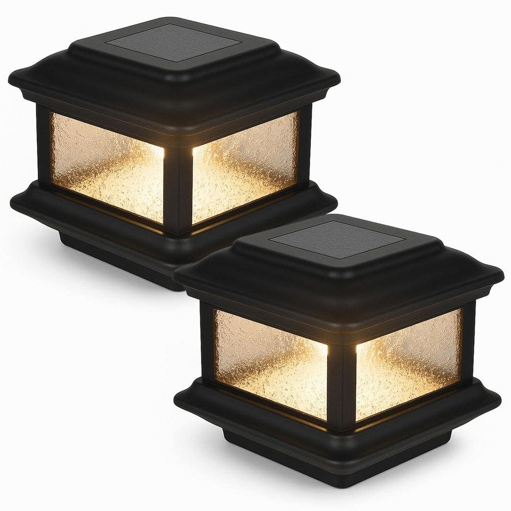 CLASSY CAPS Colonial 3.5 in. x 3.5 in. Outdoor Black Cast Aluminum LED Solar Post Cap (2-Pack)
