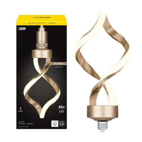 Feit Electric 60-Watt Equivalent Dimmable Oversized Spiral E26 LED Light Bulb W/ Matte Gold Finish and Frosted Lens Bright White 3000K