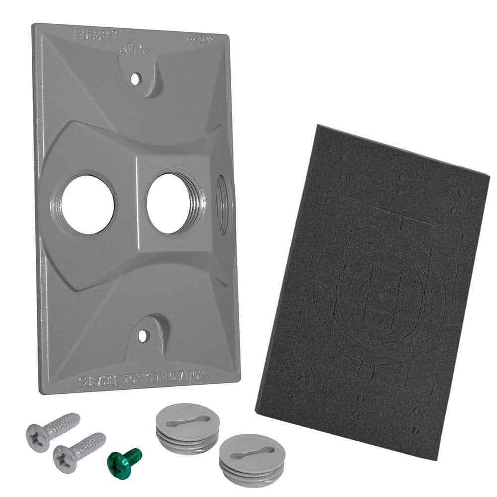 Commercial Electric 1-Gang Metal Weatherproof Electrical Lamp Holder Cover with (3) 1/2 inch Holes, Gray