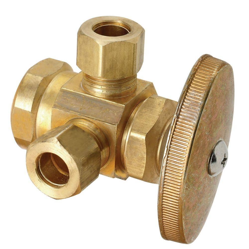 BrassCraft 1/2 in. FIP Inlet x 3/8 in. O.D. Compression x 3/8 in. O.D. Compression Dual Outlet Multi-Turn Valve