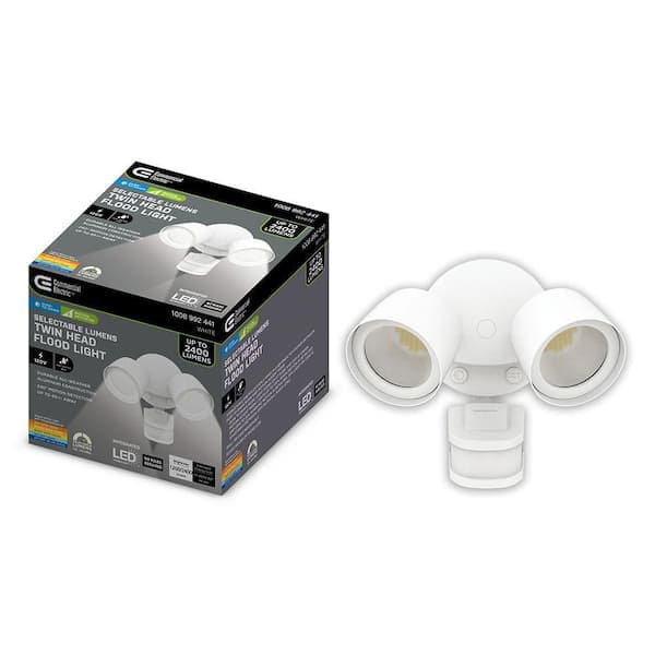 Commercial Electric 240° Motion Activated Dusk to Dawn White Outdoor Twin Head Integrated LED Security Flood Light 24-Watt 2400 Lumen