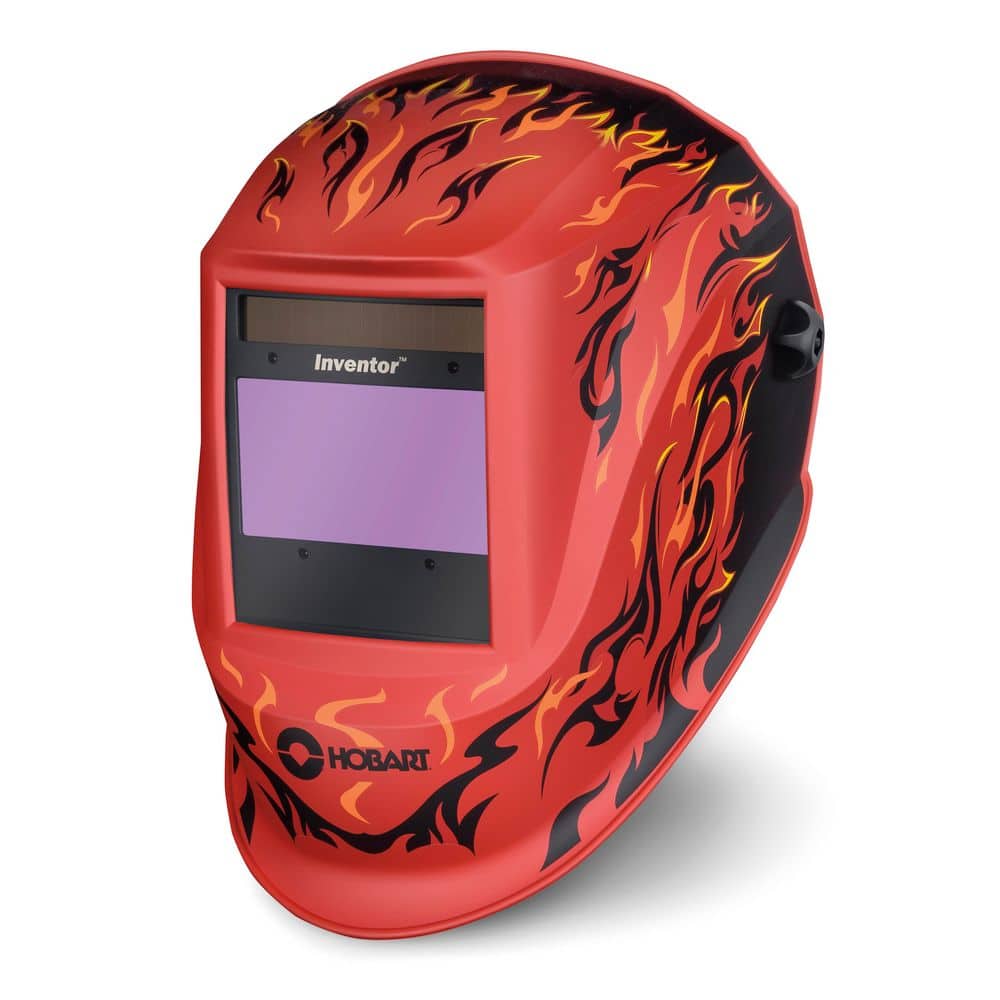 HOBART Inventor Auto Darkening Welding Helmet 9-13 Lens, 3.94 x 2.36 Viewing Area, 1/25,000 Speed with Grind Mode-Fiery Design