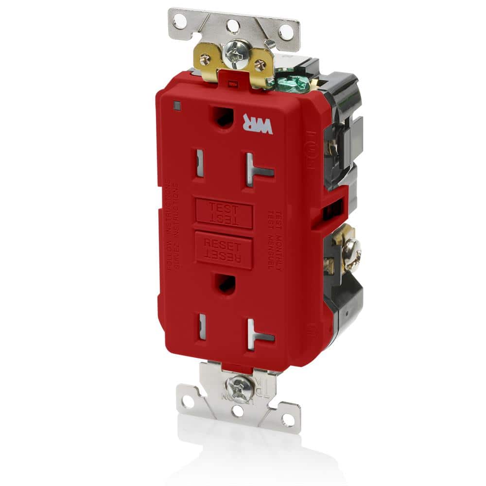 Leviton 20 Amp 125-Volt Self-Test Tamper/Weather Resistant Industrial Grade GFCI Duplex Outlet/Receptacle Red (1-Pack) G5362-WTR