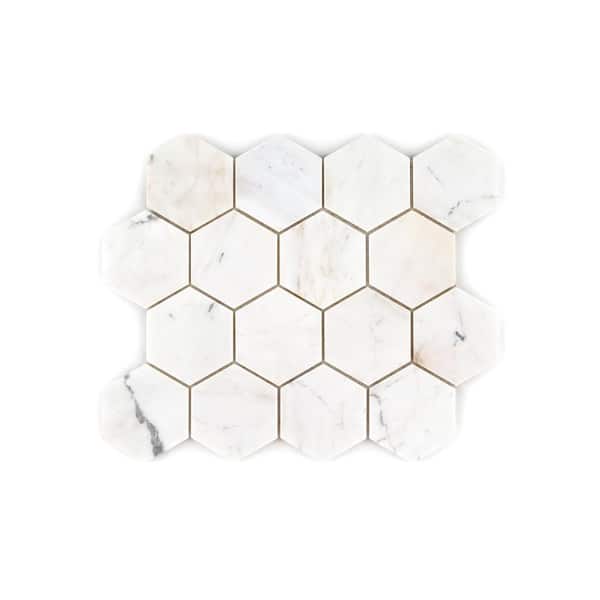 Jeffrey Court Repose White 10.125 in. x 11.75 in. Hexagon Honed Marble Wall and Floor Mosaic Tile (0.826 sq. ft./Each)