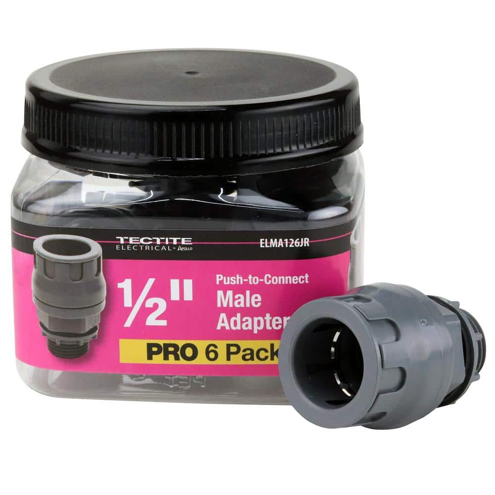 Tectite 1/2 in. Non-Metallic Water Tight Push-to-Connect Straight Connector Jar (6-Pack)