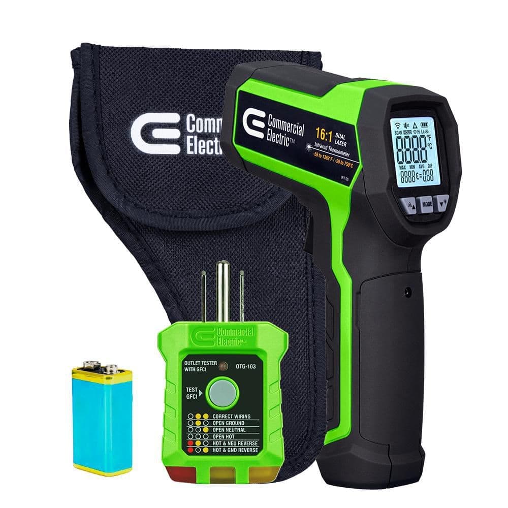 Commercial Electric 16:1 Dual Laser Infrared Thermometer Home Tester Kit Pro