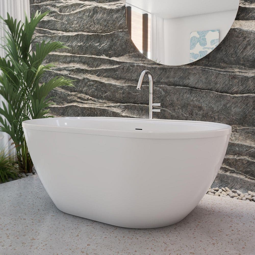 DreamLine Essence 34 in. Freestanding Acrylic Soaking Bathtub with Center Drain Polished Brass