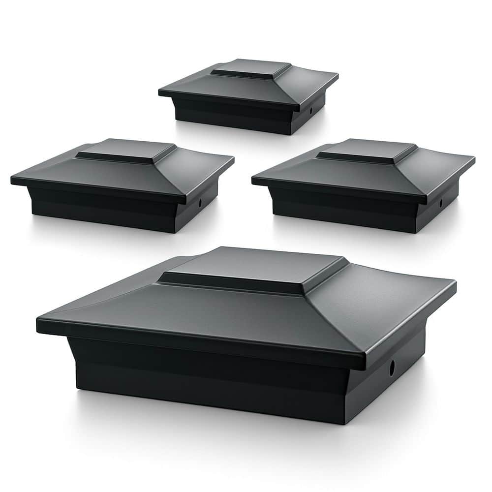 CLASSY CAPS 6 in. x 6 in. Black Aluminum Fence Post Cap (4-Pack)