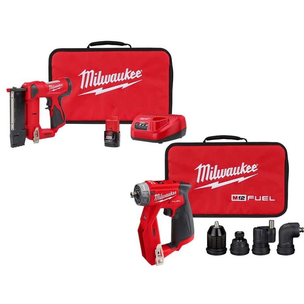 Milwaukee M12 12-Volt 23-Gauge Lithium-Ion Cordless Pin Nailer Kit with M12 FUEL Cordless 4-in-1 Installation 3/8 in. Drill Driver