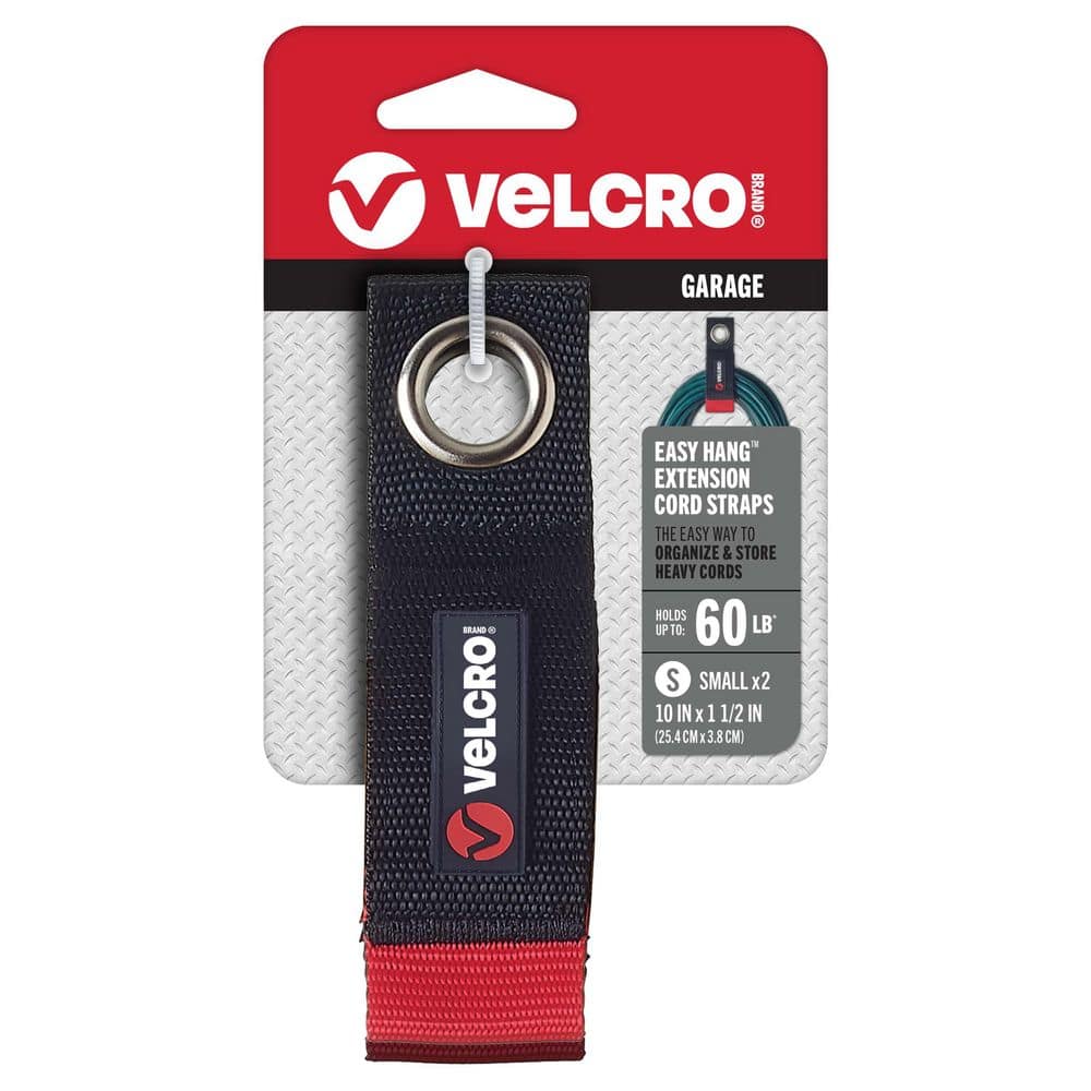 VELCRO 1-1/2 in. x 10 in. 2 ct 6/24 Easy Hang Extension Cord Strap Black