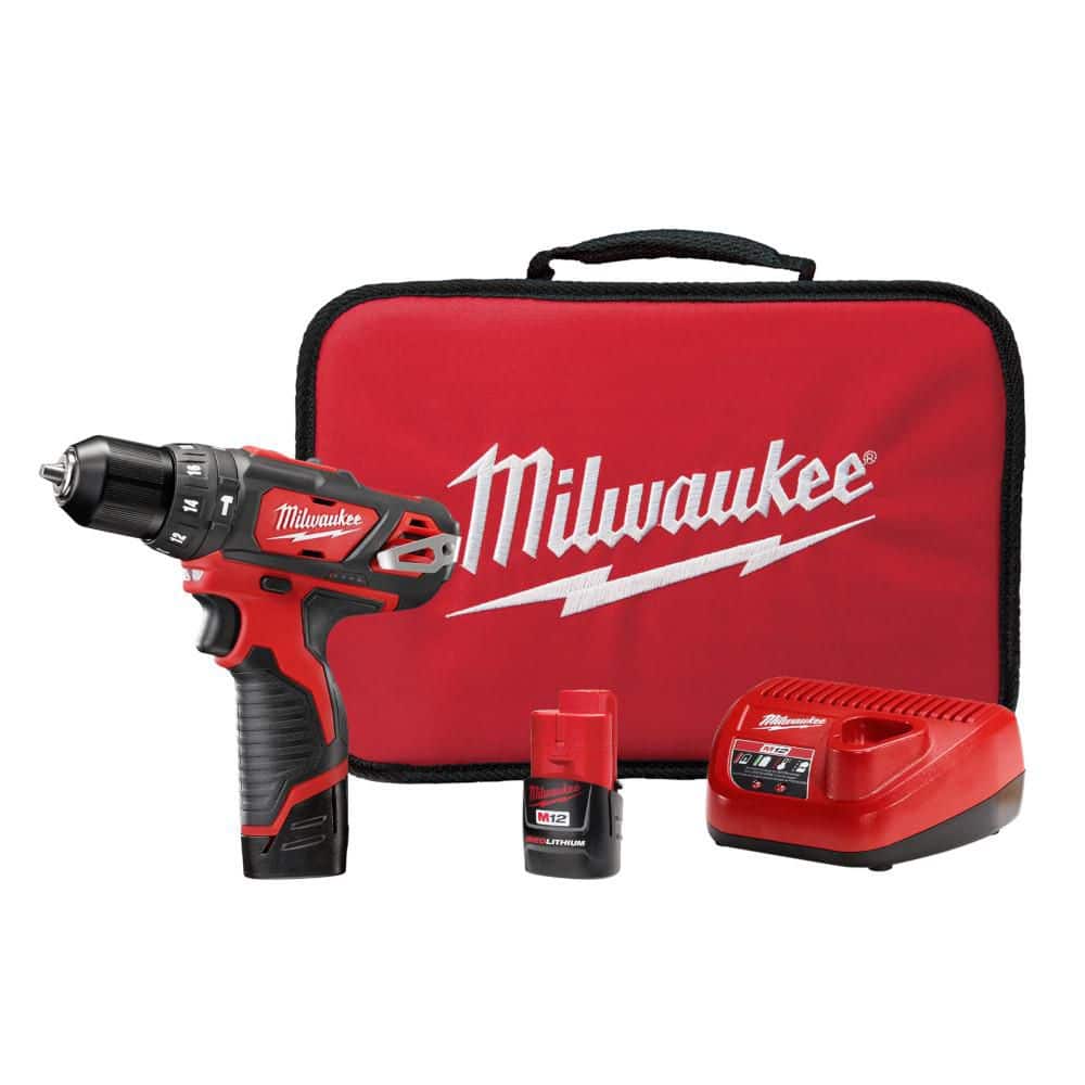 Milwaukee M12 12V Lithium-Ion Cordless 3/8 in. Hammer Drill/Driver Kit with Two 1.5 Ah Batteries and Hard Case