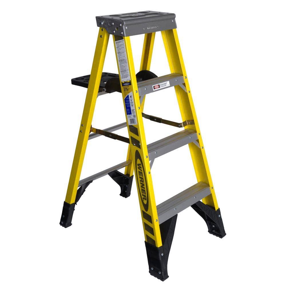 Werner Fiberglass Step Ladder with Shelf 375 lb. Load Capacity Type IAA Duty Rating