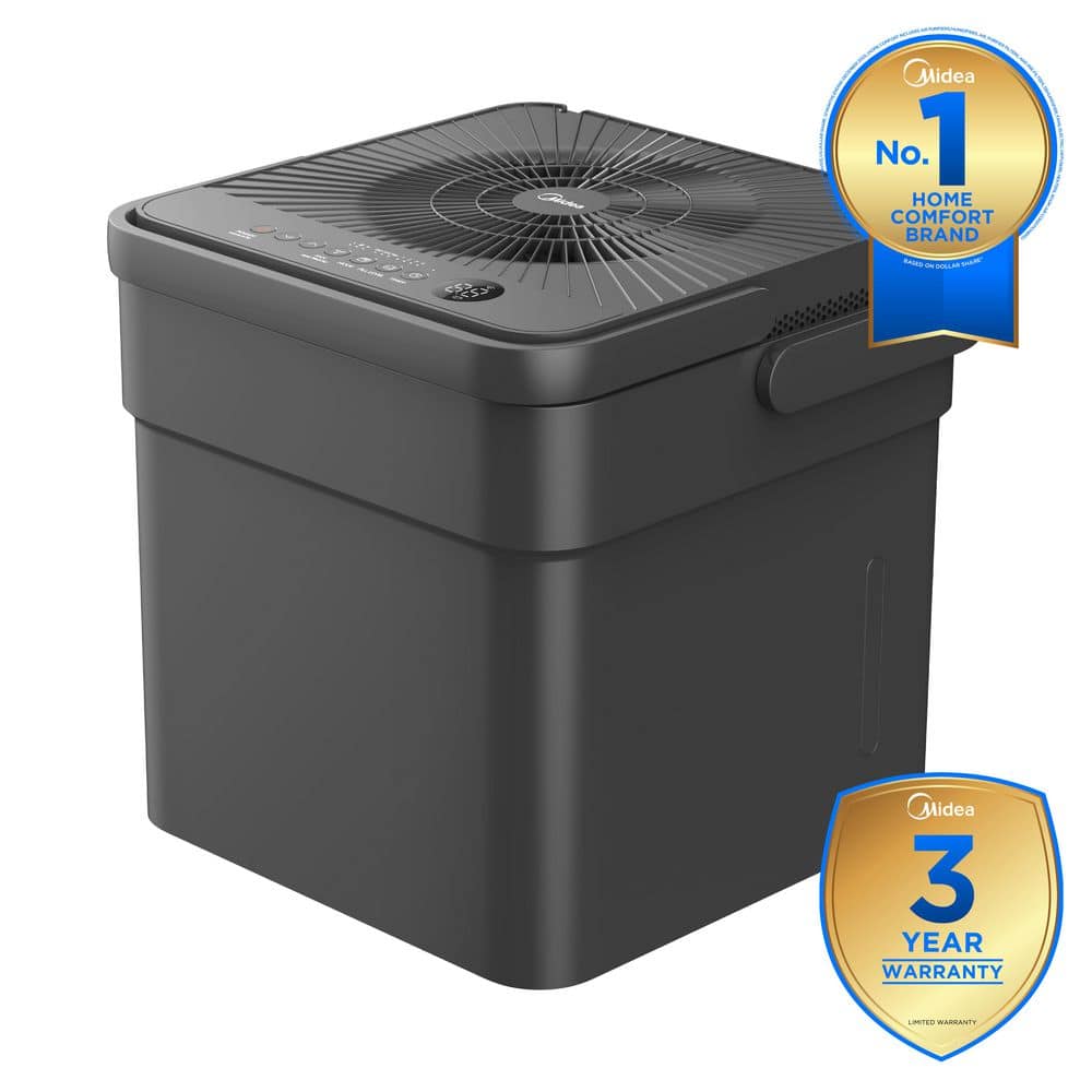 Midea 50 pt. Cube Smart Dehumidifier with Ionizer Built-In Pump for Basements, Garages or Bedrooms up to 4,500 Sq. Ft. in Grey