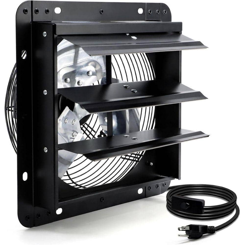 KIWDZFU 12 in. Shutter Exhaust Fan, Wall Mount Attic Fan with Power Cord, 970 CFM, Black