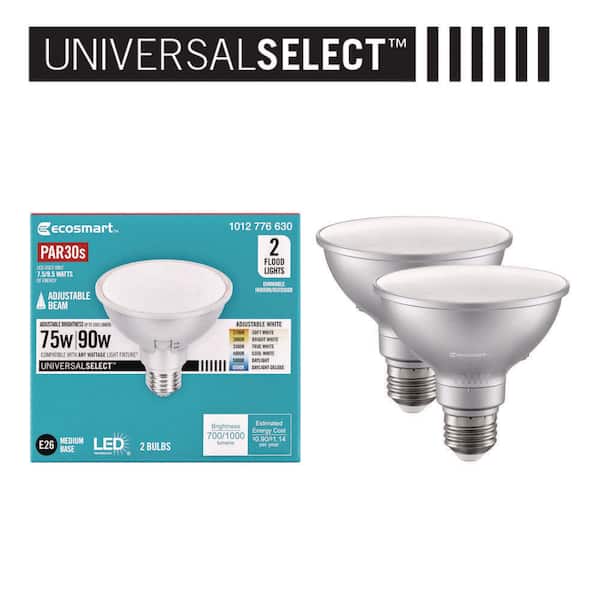 EcoSmart Universal Select 75/90-Watt Equivalent PAR30S Dimmable Adjustable Beam Angle LED Light Bulb with 6-CCT (2-Pack)