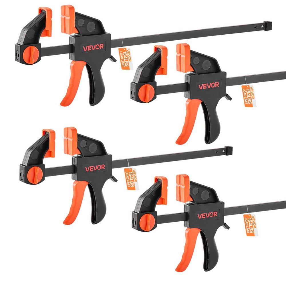 VEVOR Bar Clamps Set for Woodworking, 1-Handed Quick-Grip F-Clamp, 12 in. and 6 in. Clamp/Spreader, 154 lbs. Load (4-Piece)