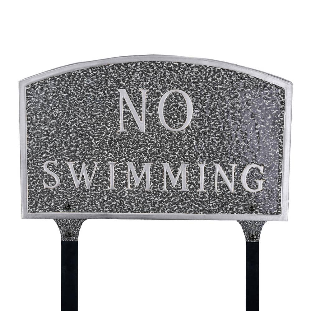 Montague Metal Products 10 in. x 15 Standard Arch No Swimming Statement Plaque Sign with Lawn Stakes - Swedish Iron