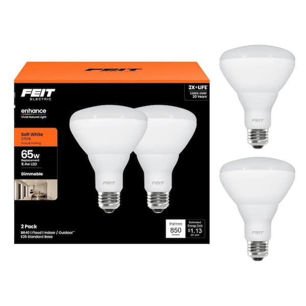 Feit Electric 65-Watt Equivalent BR40 Dimmable CEC Title 20 90+ CRI E26 Flood LED Light Bulb, Soft White 2700K (2-Pack)