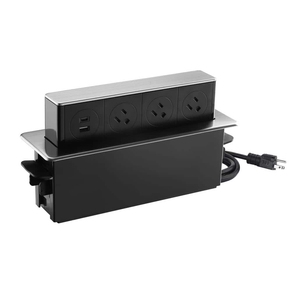 Link2Home 3-Outlets Space Saver Pop Up Socket, Receptacle Power Cover Box with USB, Type-C Fast Charge, Splash Resistant