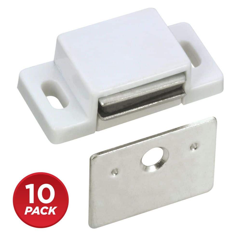 Richelieu Hardware 1 1/4 in. (32 mm) White Magnetic Surface Mount Cabinet Door Catch with Strike Plate (10-Pack)
