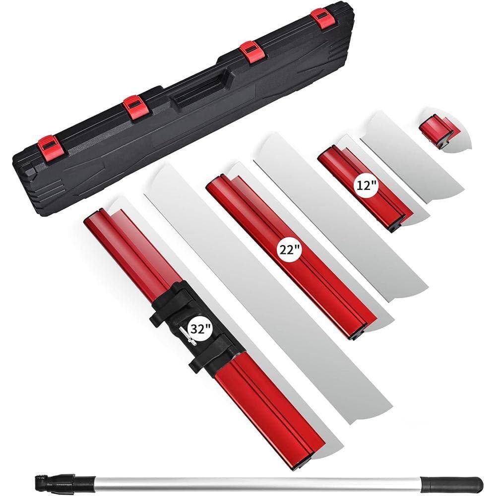 KIWDZFU Drywall Skimming Blade Set with Extension Handle 12 22 32 Stainless Steel Aluminum Ergonomic Design 7-Pack