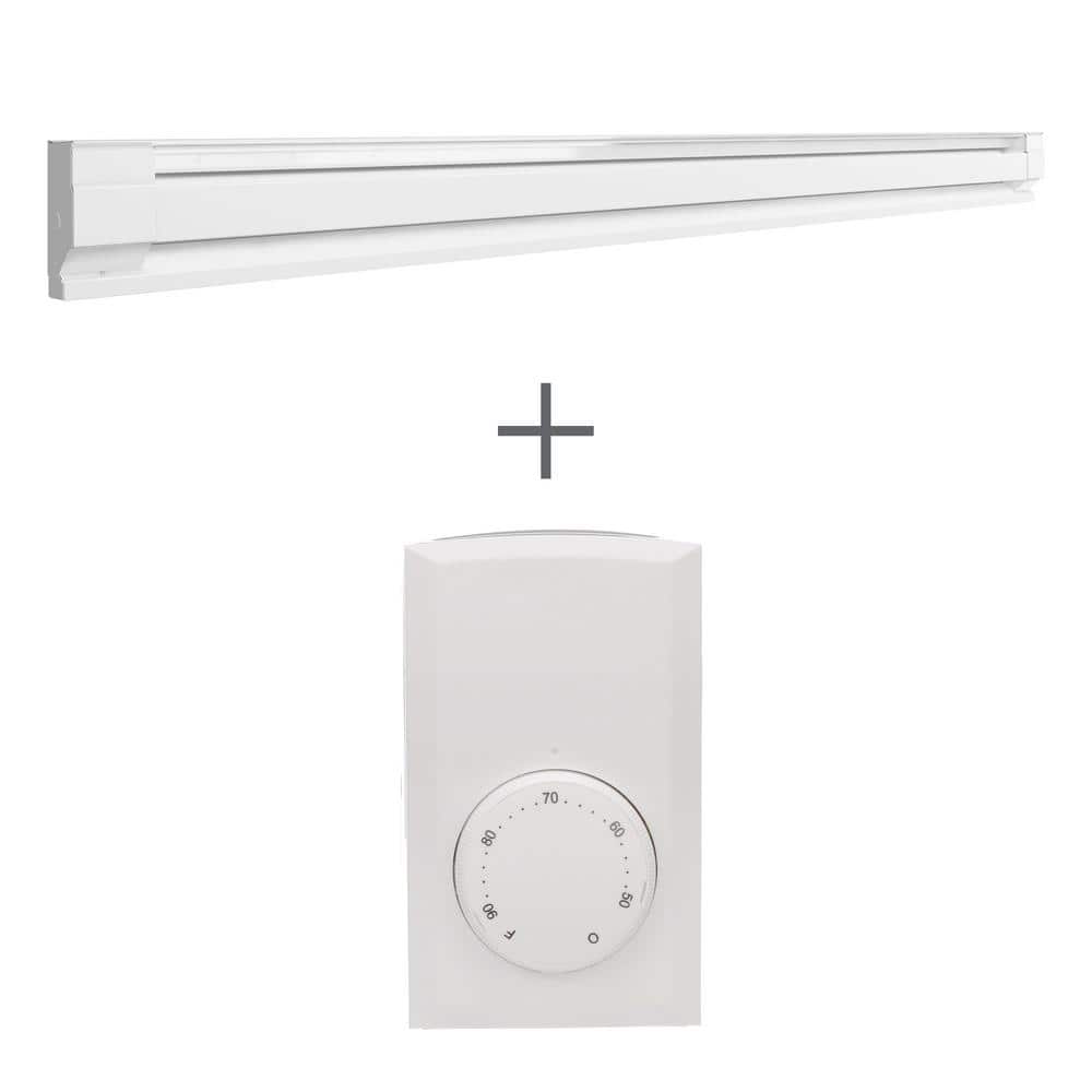 Cadet 96 in. 240/208-volt 2,000/1,500-watt Electric Baseboard Heater in White with Wall Thermostat