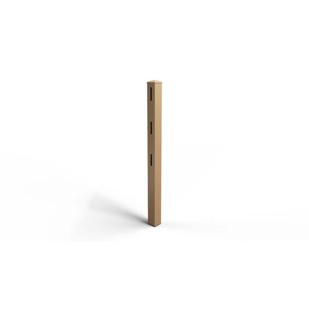 Natures Composites Composite 3-Rail Start/End Post with Post Cap for Traditional Ranch Rail System (5 in. x 5 in. x 64 in. L) Timber Brown