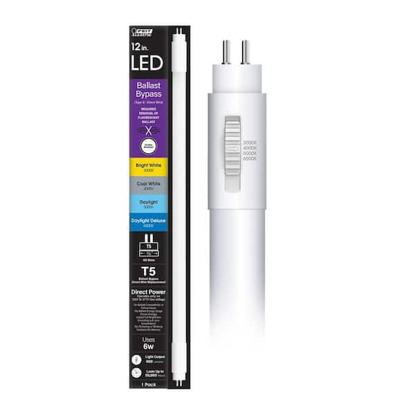 Feit Electric 6-Watt 12 in. T5 G5 B Ballast Bypass Linear LED Tube Light Bulb, Selectable White 3000K, 4000K, 5000K, 6500K (1-Pack)