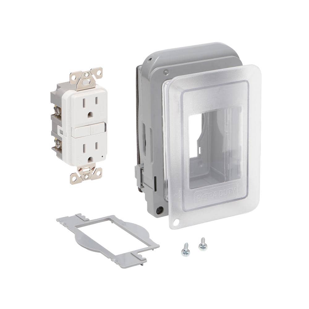 Commercial Electric 1-Gang Extra Duty Non-Metallic Low Profile While-In-Use Weatherproof Horizontal/Vertical Receptacle Cover and GFCI, Gray