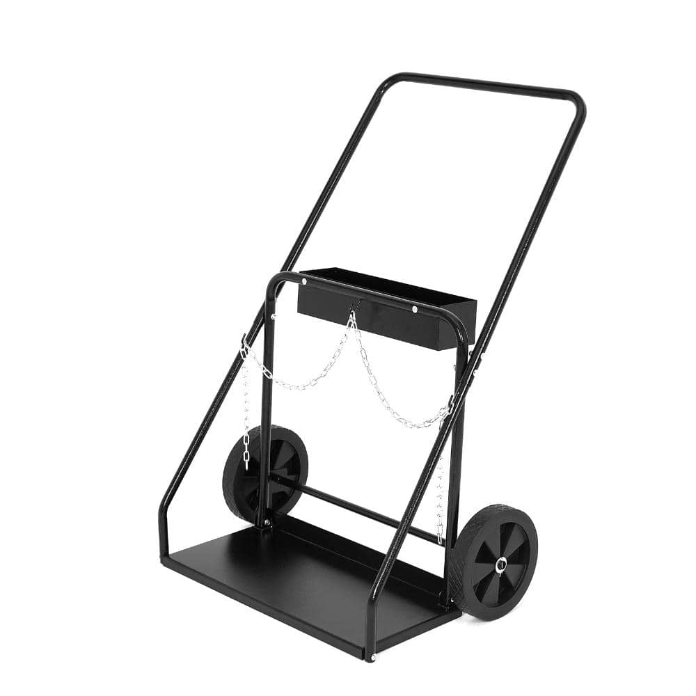 PioneerWorks Welding Cylinder Cart,Heavy Duty Carbon Steel Oxygen Acetylene Tank Cart Rolling Welder Cart with Handle and Chains