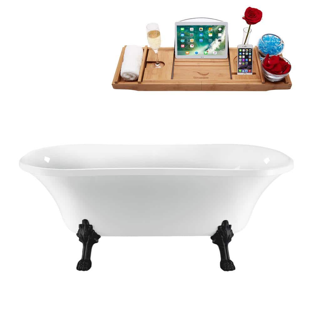 Streamline 68 in. Acrylic Clawfoot Non-Whirlpool Bathtub in Glossy White with Matte Black Drain And Matte Black Clawfeet