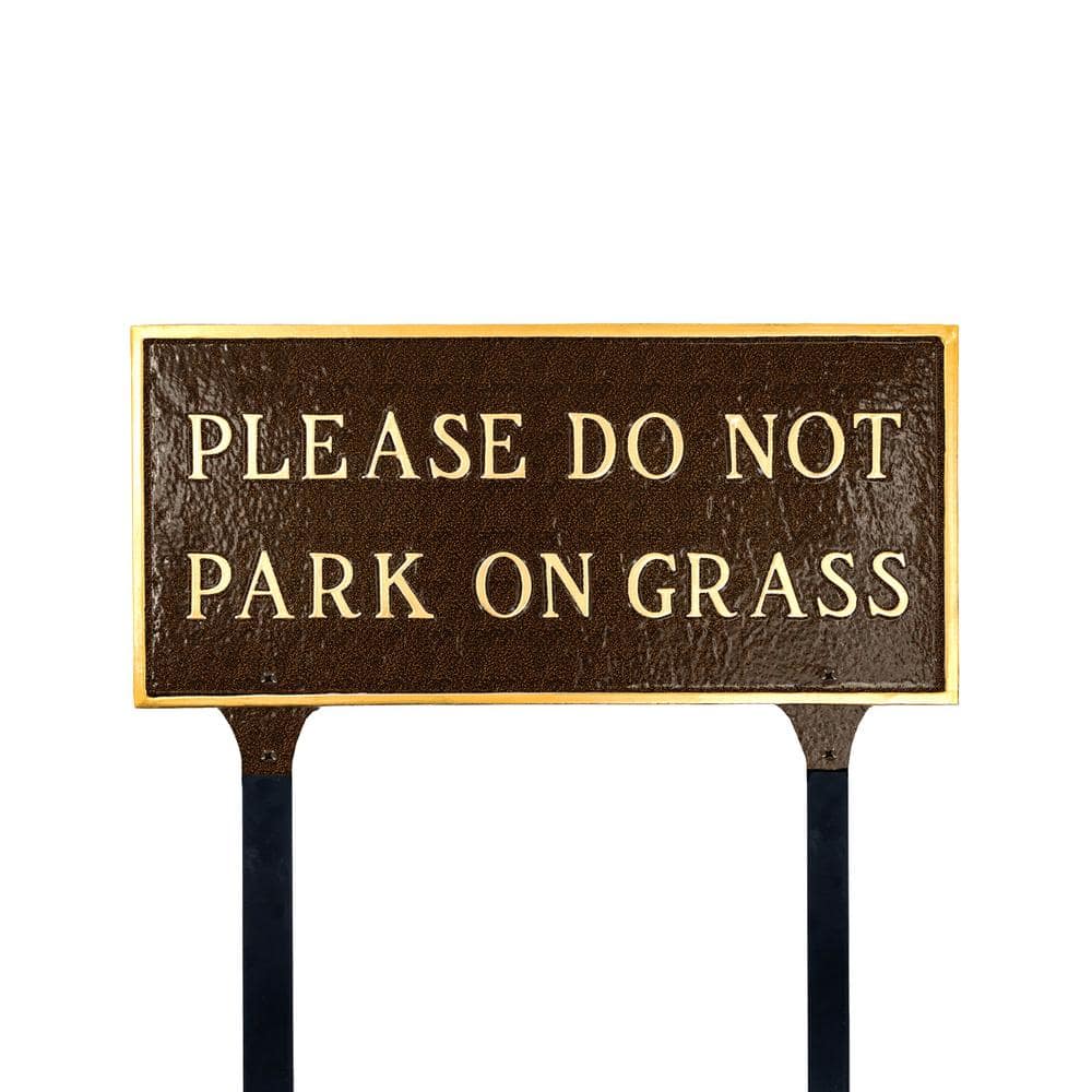 Montague Metal Products Please Do Not Park On Grass Standard Rectangle Statement Plaque with Lawn Stakes-Hammered Bronze