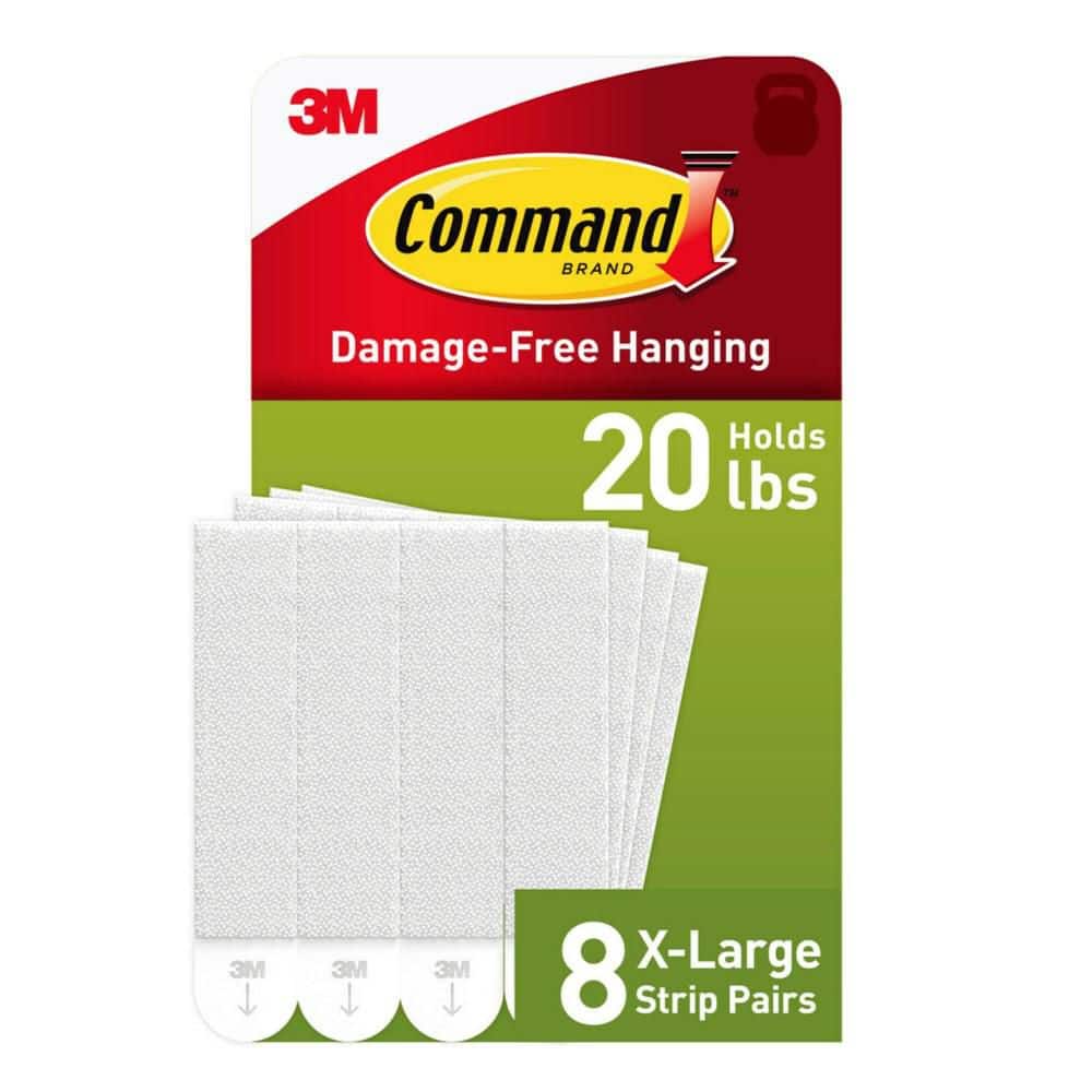 Command X-Large (20lb) Picture Hanging Strips, White, 8 Pairs (16 strips), Damage-Free Wall Hangers for Picture Frames