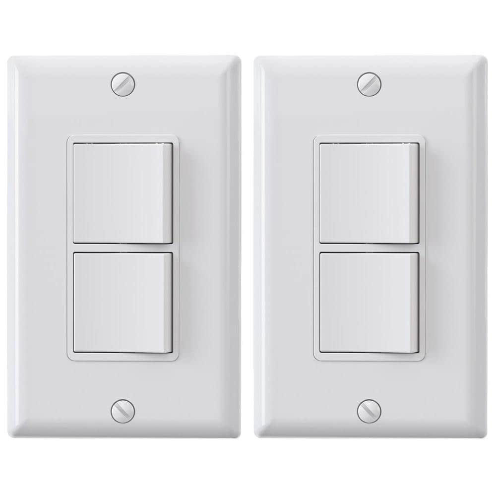 ELEGRP 15 Amp Decorator Combination 2 Single Pole Rocker Switches, Wall Plate Included, White (2-Pack)