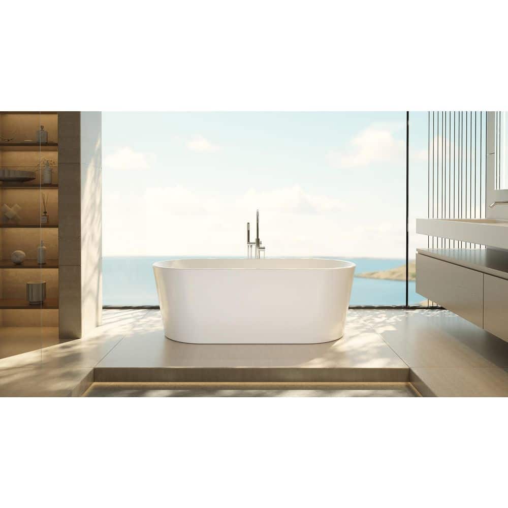 DreamLine Aqua 66.5 in. L x 29 in. W Acrylic Double Ended Freestanding Soaking Bathtub with Reversible Drain in Brushed Nickel