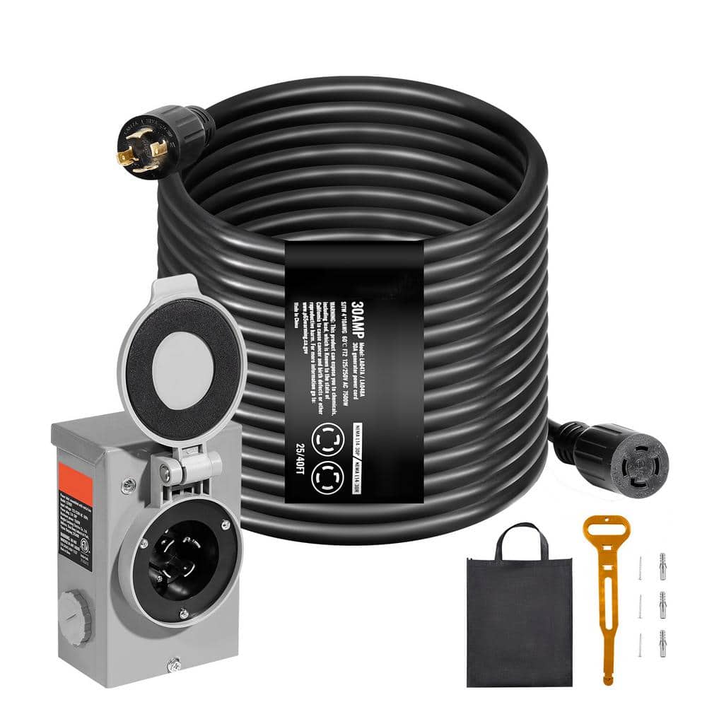 SVOPES Generator Cord Power Inlet Box Kit, 40 ft., STW, 30 Amps, 125-Volt, 14-30 Plug Configuration, Generator Extension Cord