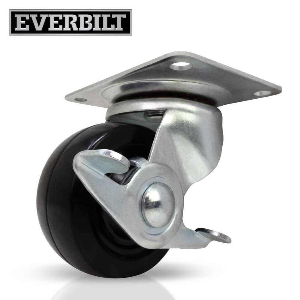 Everbilt 3 in. Black Soft Rubber and Steel Swivel Plate Caster with Locking Brake and 175 lb. Load Rating