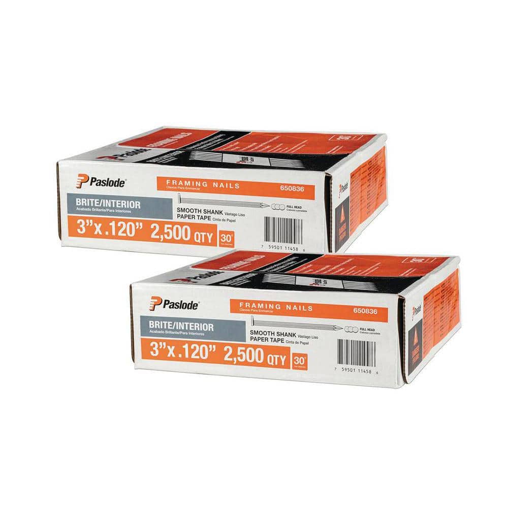 Paslode 3 in. x 0.120-Gauge 30-Degree Brite Smooth Shank Paper Tape Framing Nails Combo Kit Includes (2500 Per Box) (2-Pack)