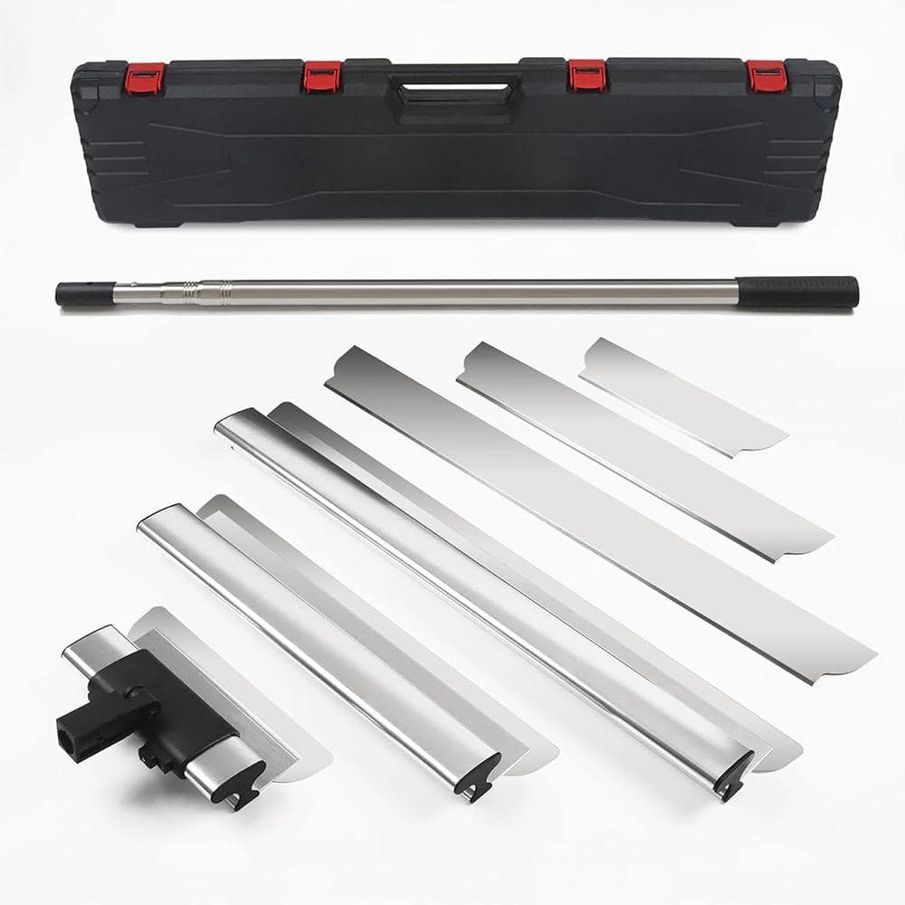 KIWDZFU 12,22,32 Stainless Steel Drywall Skimming Blade Set with 35-81 Aluminum Extension Handle for Construction Tasks