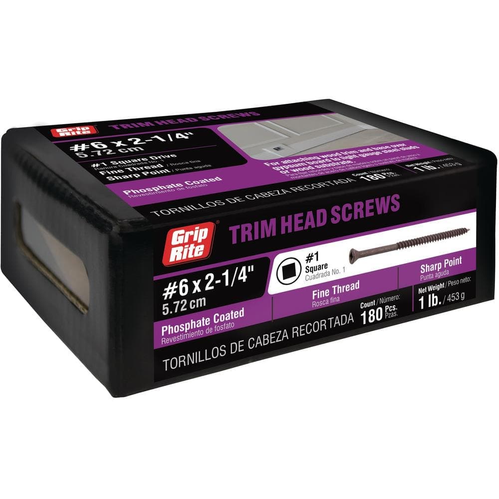 Grip-Rite #6 . Phosphate Coated Square Drive Flat Undercut Trim Head Drywall Screws Box