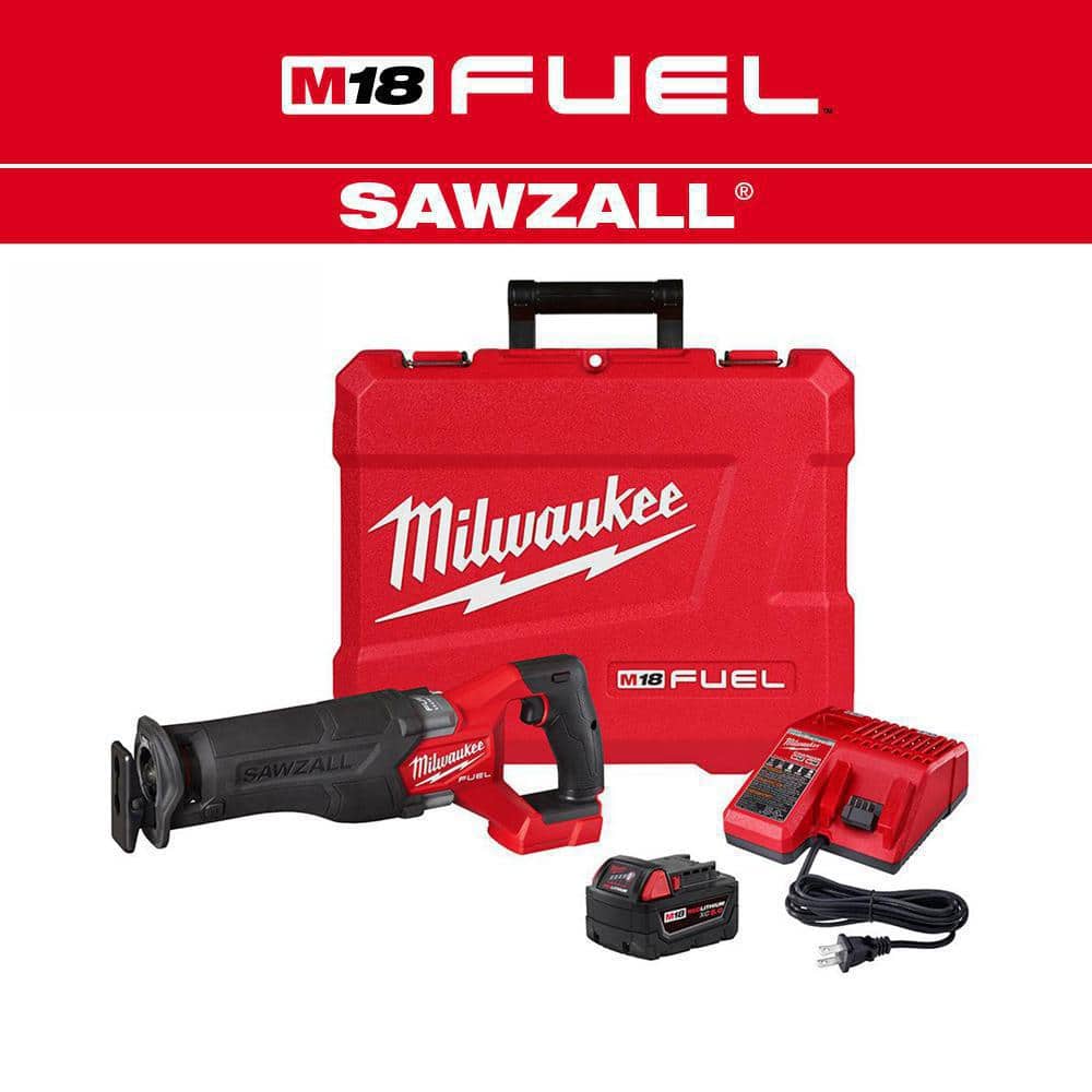 Milwaukee M18 FUEL 18V Lith-Ion Brushless Cordless SAWZALL Reciprocating Saw Kit W/one 5.0 Ah Batteries, Charger and Jig Saw