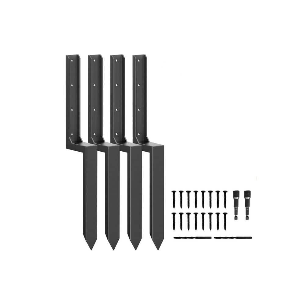NVNOO 33.62 in. x 2 in. Coated Steel Fence Post Repair Kit to Quick Fix Broken Wood Posts Support, Black (4-Pack)