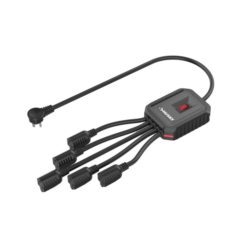 Husky 3 ft. 5-Outlet Power Squid Adapter Extension Cord, Black