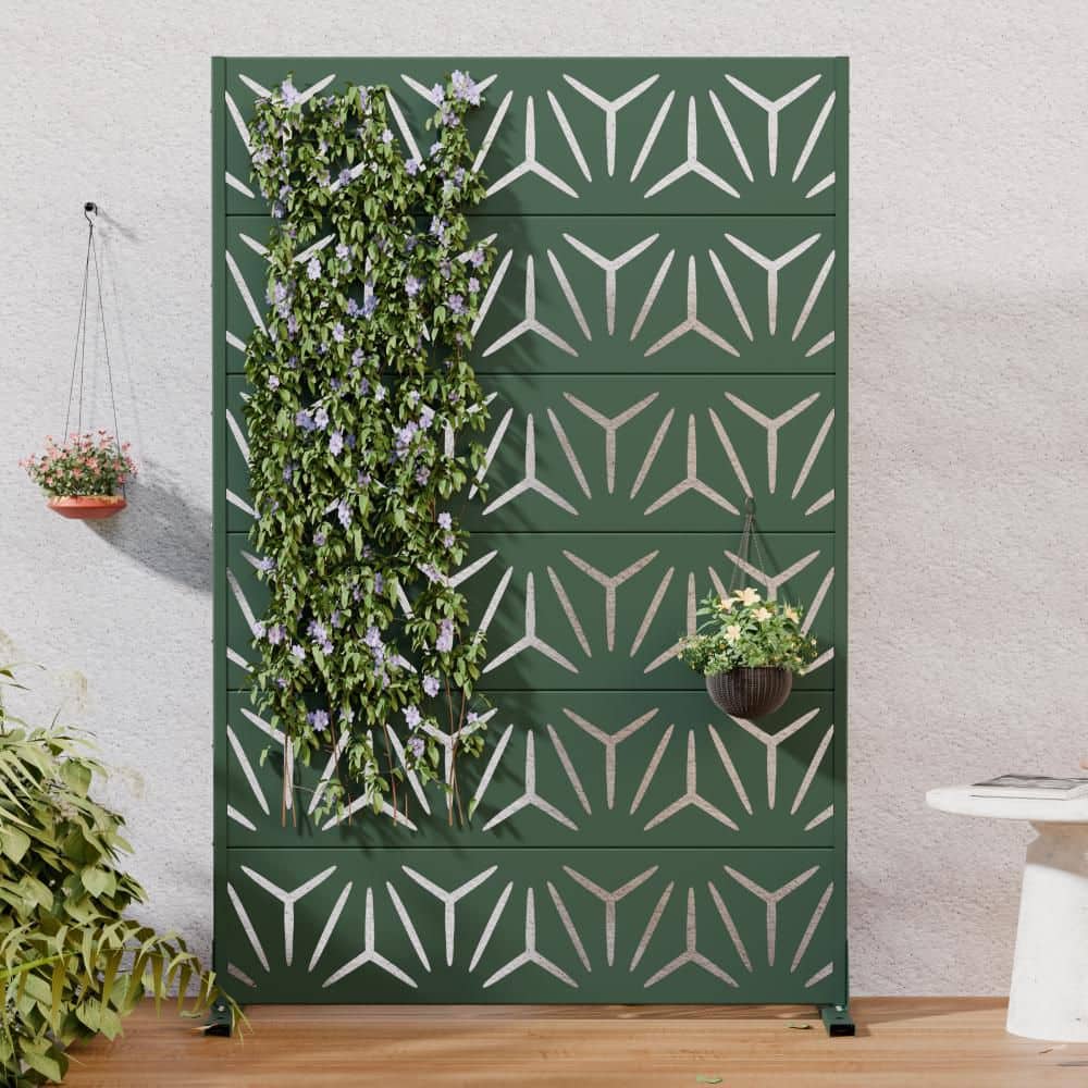 Dovelina 16 in. L x 72 in. H x 47 in. W Galvanized Metal Wall Sculptures Outdoor Privacy Screens Garden Fence in Dark Green
