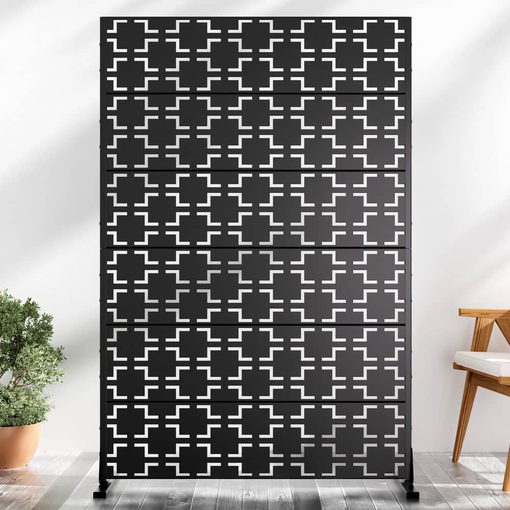 Lumioca 1-Piece 46.8 in. W x 71.37 in. H Black Square Metal Outdoor Privacy Screen Decorative Art Panel (6-Piece Assembly)